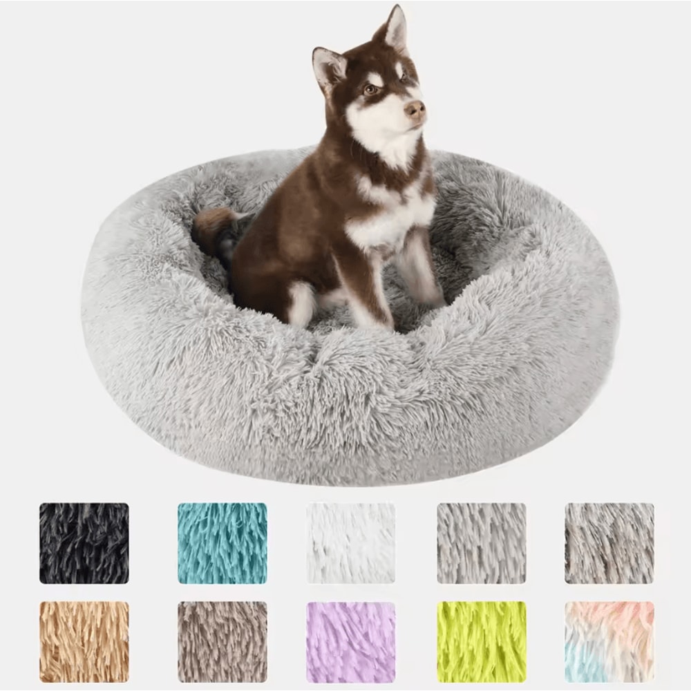 Large Dog Donut Bed Plush Round Basket Bed For Dogs And Small Pets 0