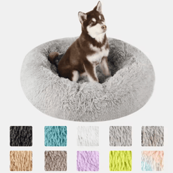 large dog donut bed – plush round basket bed for dogs and small pets