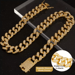 dog cuban chain collar – stylish metal pet collar with diamond design and secure buckle