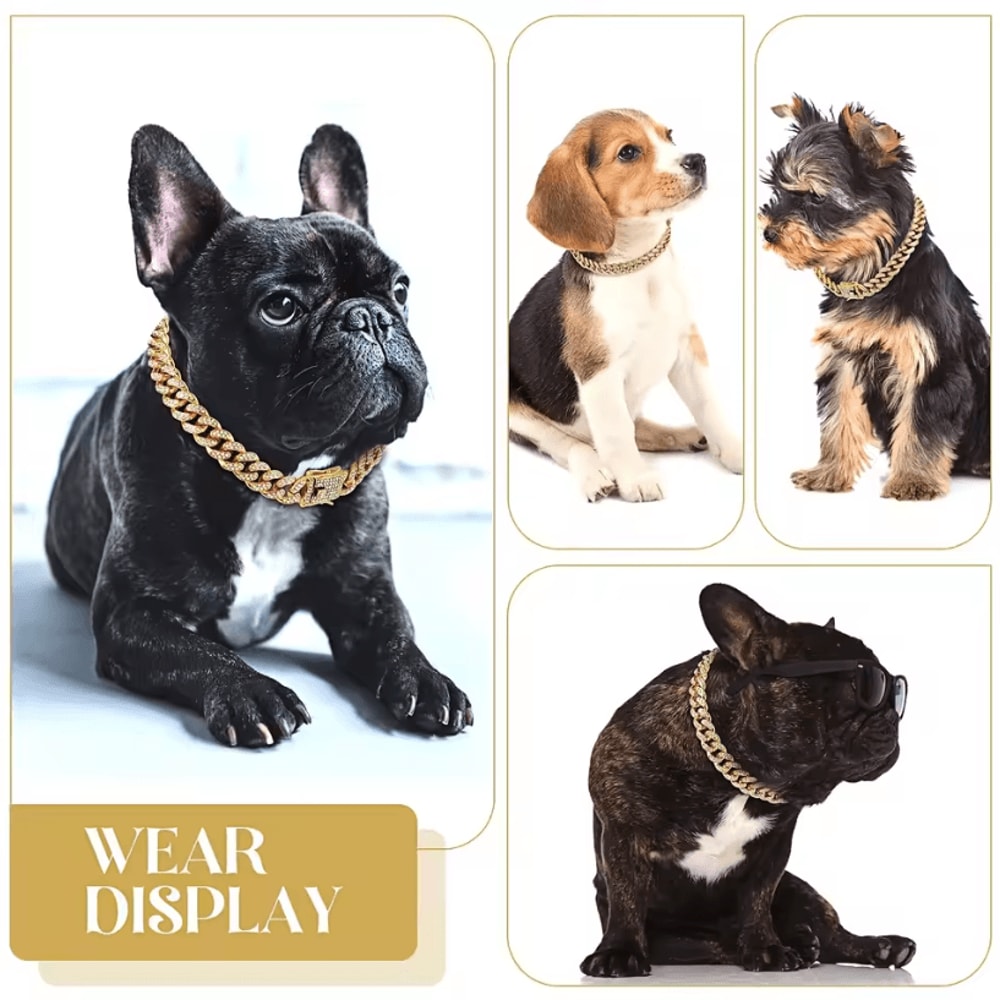 Dog Cuban Chain Collar Stylish Metal Pet Collar With Diamond Design And Secure Buckle 2