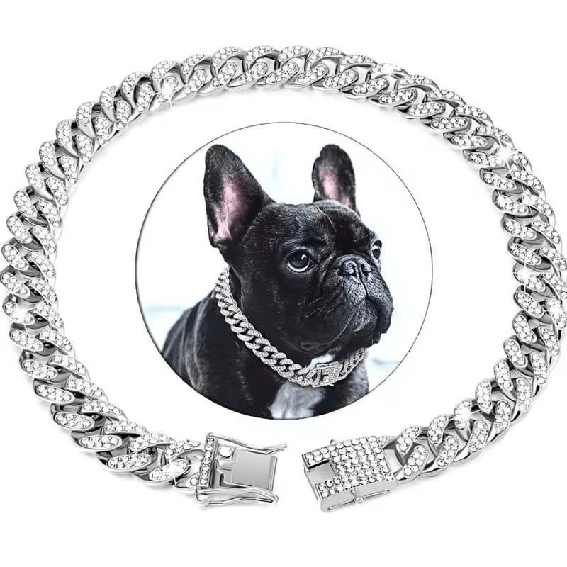 Dog Cuban Chain Collar Stylish Metal Pet Collar With Diamond Design And Secure Buckle 5