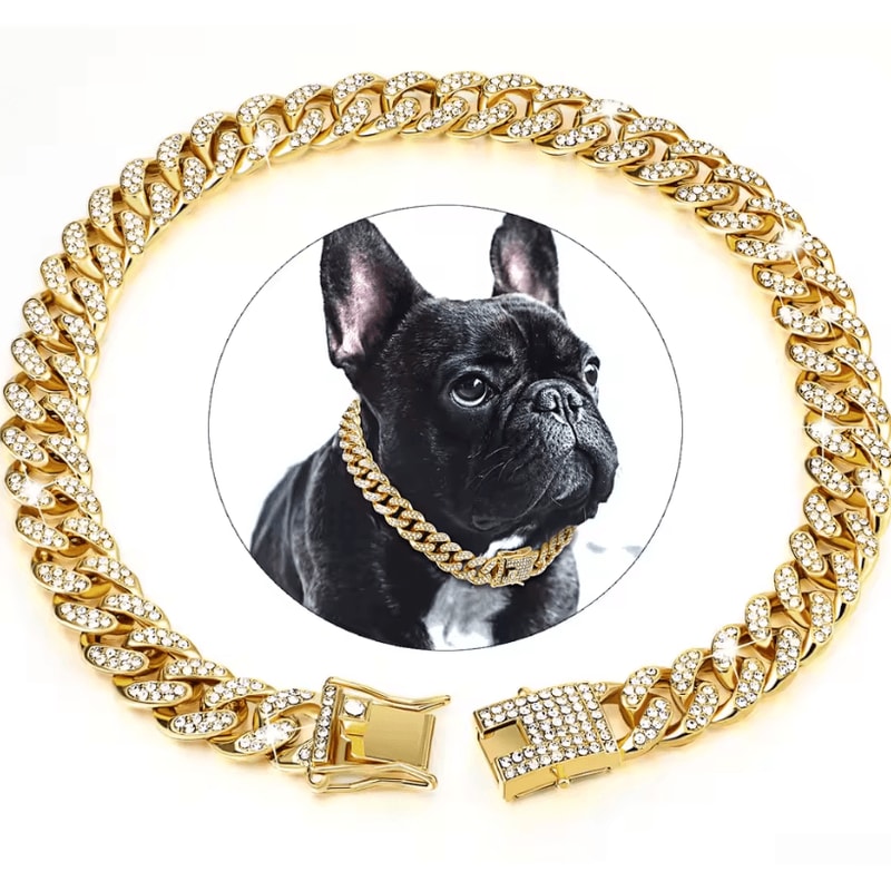 Dog Cuban Chain Collar Stylish Metal Pet Collar With Diamond Design And Secure Buckle 6