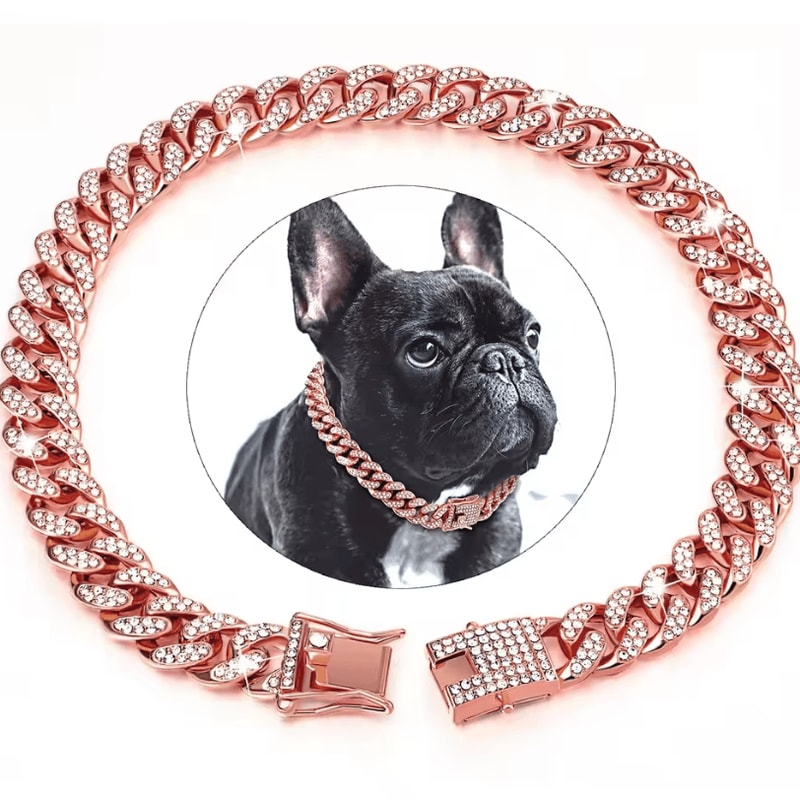 Dog Cuban Chain Collar Stylish Metal Pet Collar With Diamond Design And Secure Buckle 7