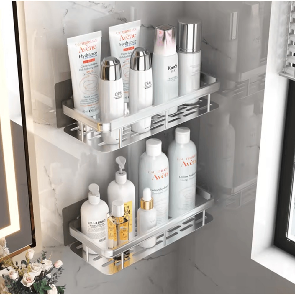 Stainless Steel Shower Rack Anti Rust Bathroom Storage Shelf With Strong Suction Cups 1