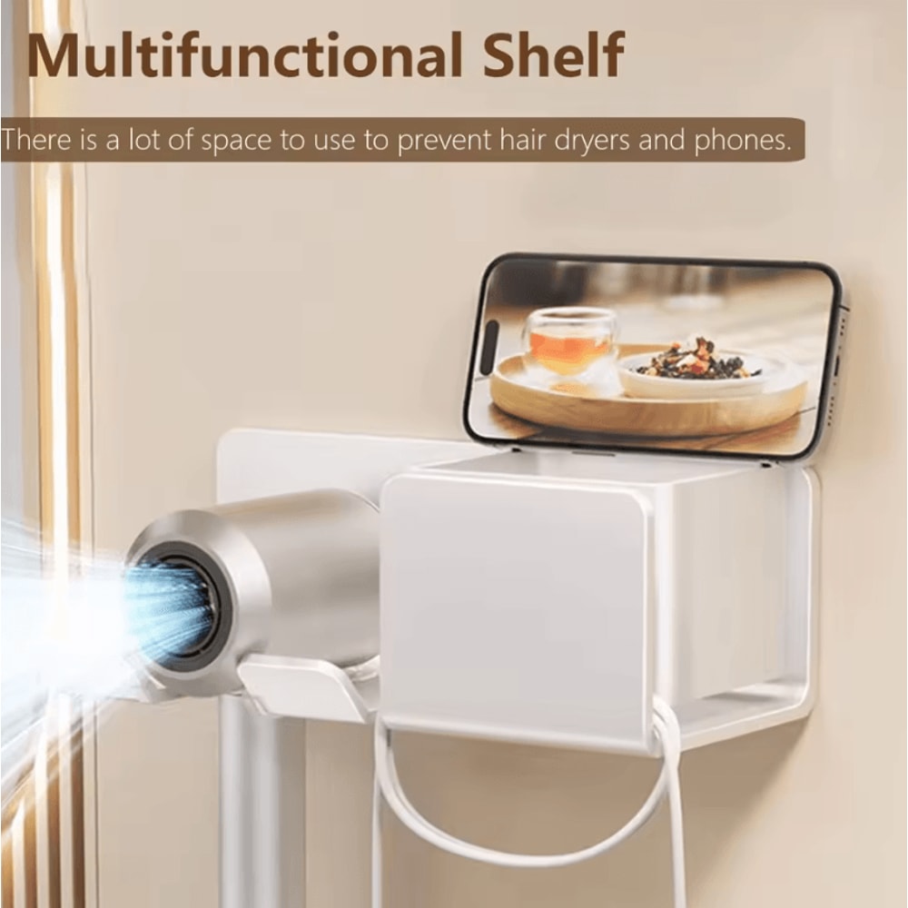 Hair Dryer Holder Wall Mount Stylish Hair Tool Organizer Shelf For Bathroom And Vanity 1