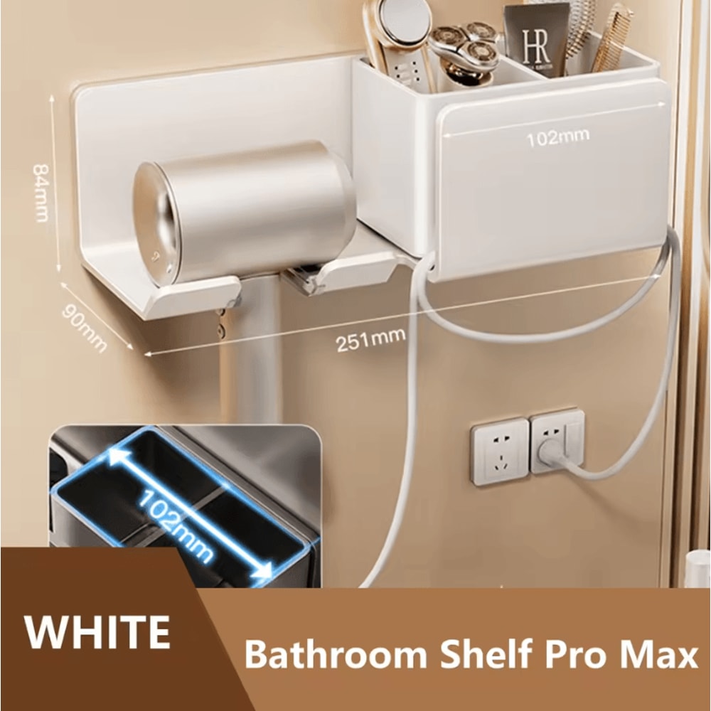 Hair Dryer Holder Wall Mount Stylish Hair Tool Organizer Shelf For Bathroom And Vanity 14