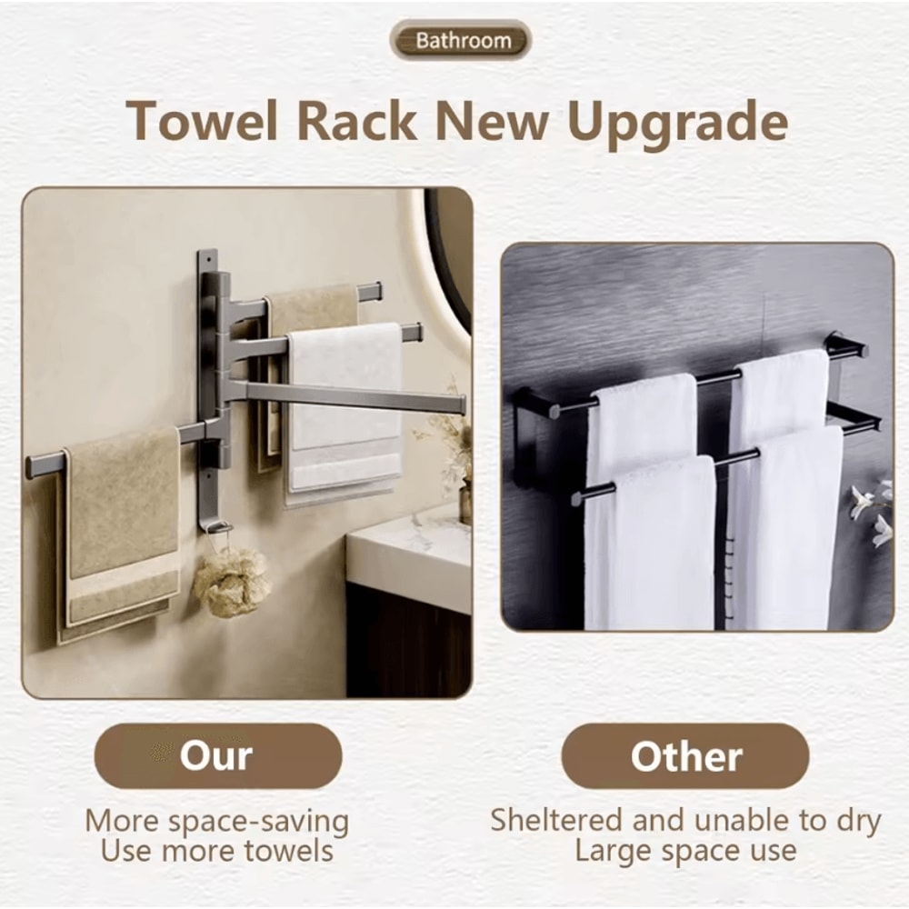 Rotatable Towel Rack Wall Mounted Space Aluminum Towel Holder 1 To 5 Bar Options 2