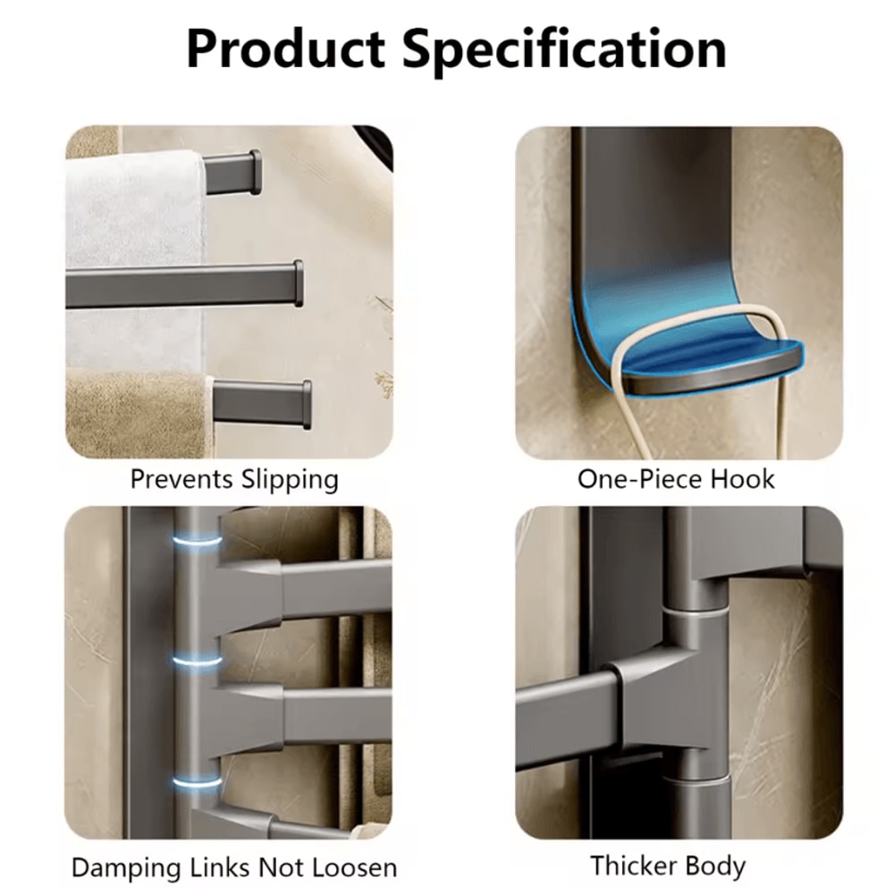Rotatable Towel Rack Wall Mounted Space Aluminum Towel Holder 1 To 5 Bar Options 3