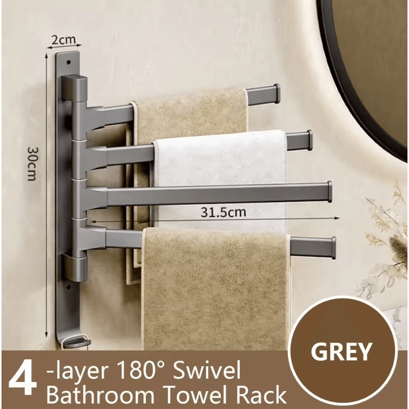 Rotatable Towel Rack Wall Mounted Space Aluminum Towel Holder 1 To 5 Bar Options 8