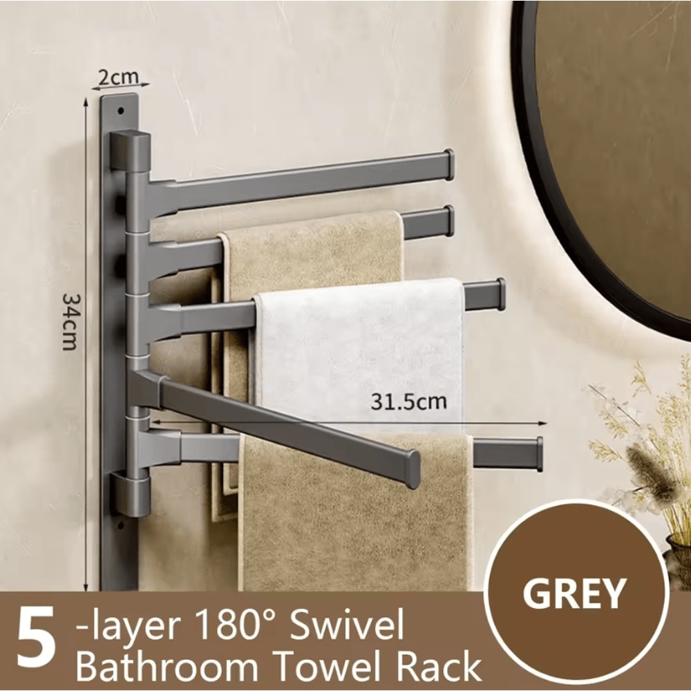 Rotatable Towel Rack Wall Mounted Space Aluminum Towel Holder 1 To 5 Bar Options 9