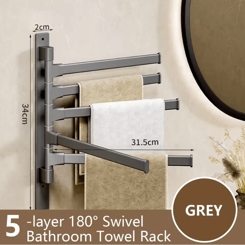Rotatable Towel Rack Wall Mounted Space Aluminum Towel Holder 1 To 5 Bar Options 9