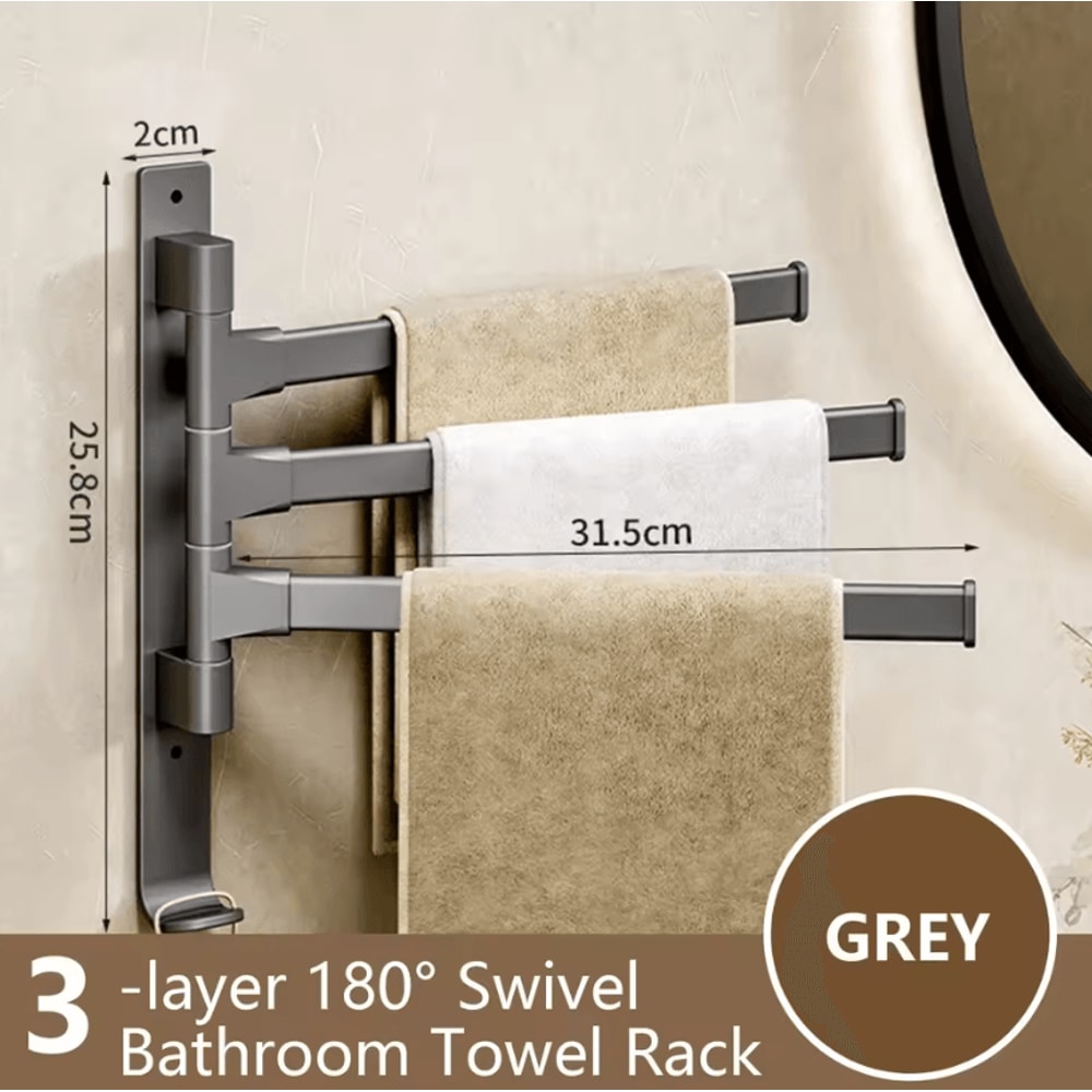 Rotatable Towel Rack Wall Mounted Space Aluminum Towel Holder 1 To 5 Bar Options 7