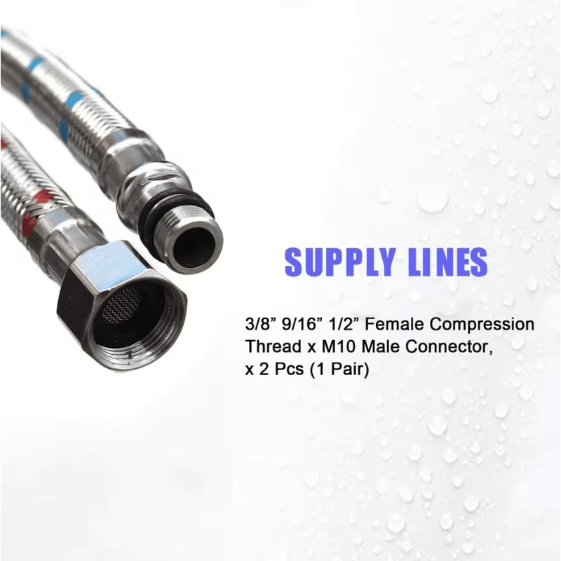 24Inch Stainless Steel Faucet Connector Supply Hose With MultiThread Compression Fittings 2