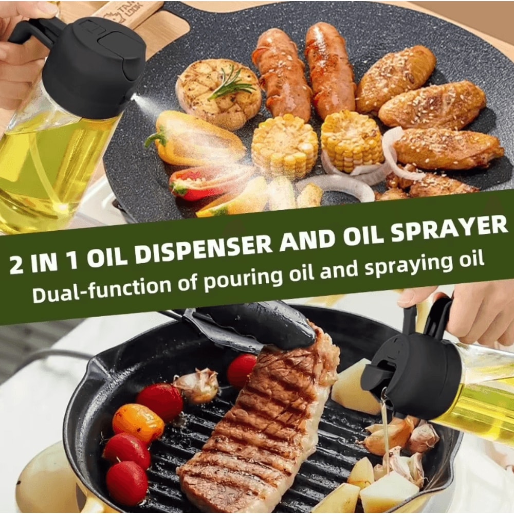2in1 Olive Oil Dispenser Bottle 500ml Oil Sprayer For Cooking BBQ And Kitchen Use 2