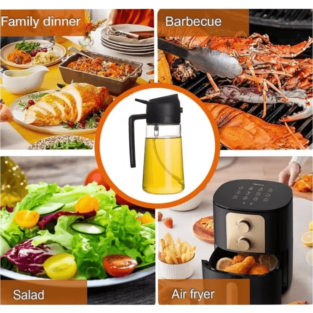 2in1 Olive Oil Dispenser Bottle 500ml Oil Sprayer For Cooking BBQ And Kitchen Use 4