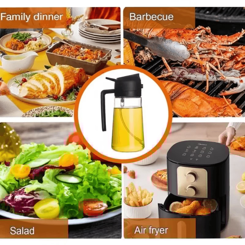 2in1 Olive Oil Dispenser Bottle 500ml Oil Sprayer For Cooking BBQ And Kitchen Use 4