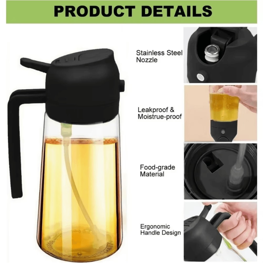 2in1 Olive Oil Dispenser Bottle 500ml Oil Sprayer For Cooking BBQ And Kitchen Use 5