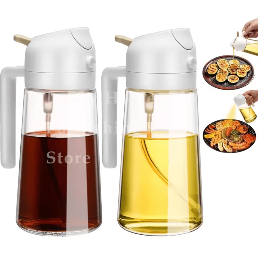 2in1 Olive Oil Dispenser Bottle 500ml Oil Sprayer For Cooking BBQ And Kitchen Use 12
