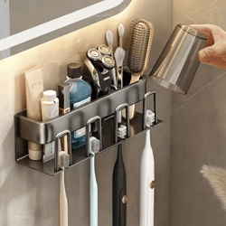 aluminum wall mounted toothbrush holder – 2/3/4 cup organizer for bathroom