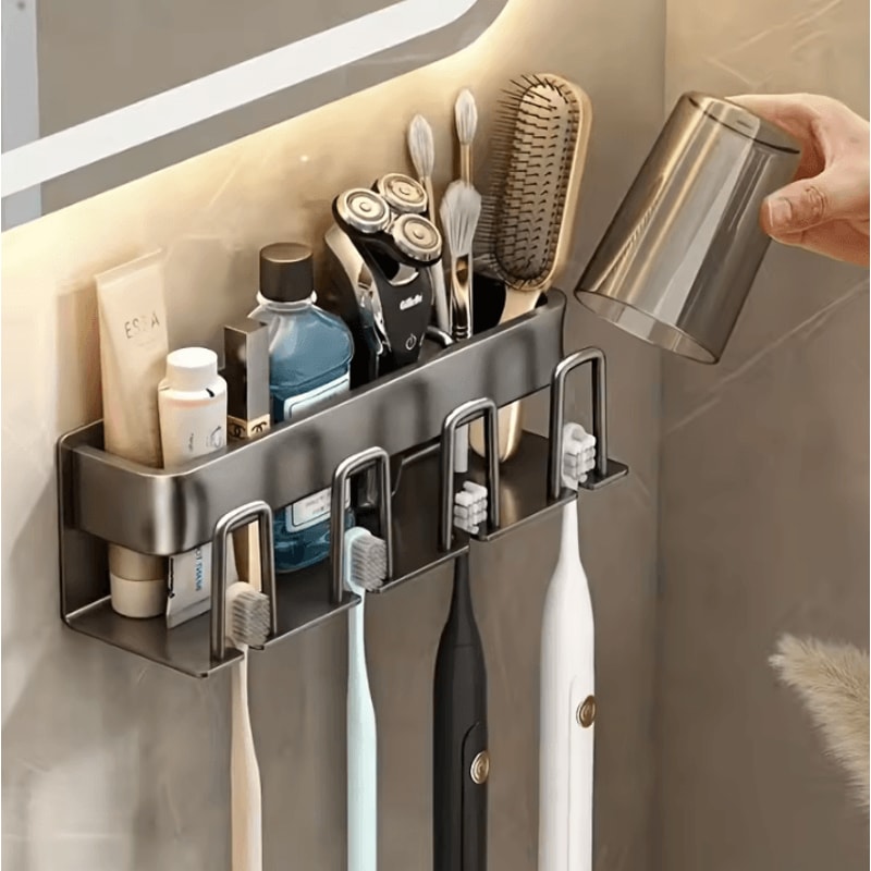 Aluminum Wall Mounted Toothbrush Holder 234 Cup Organizer For Bathroom 0