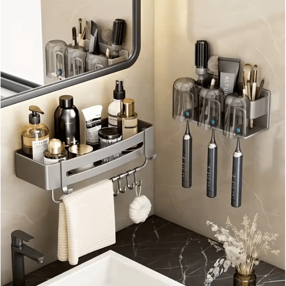 Aluminum Wall Mounted Toothbrush Holder 234 Cup Organizer For Bathroom 1