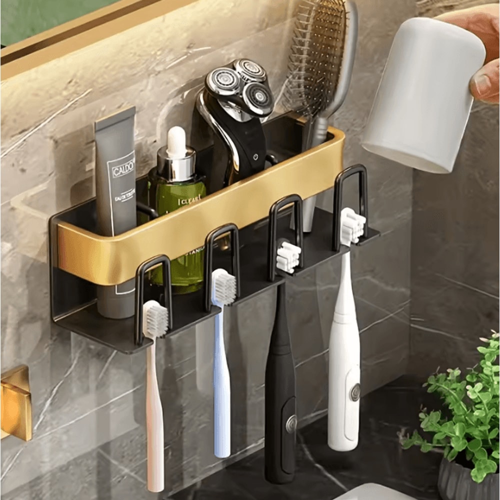 Aluminum Wall Mounted Toothbrush Holder 234 Cup Organizer For Bathroom 2