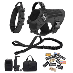 military large dog harness set – tactical vest with collar, leash, bags and patches