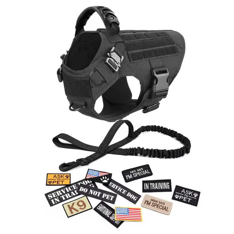 Military Large Dog Harness Set Tactical Vest With Collar Leash Bags And Patches 11