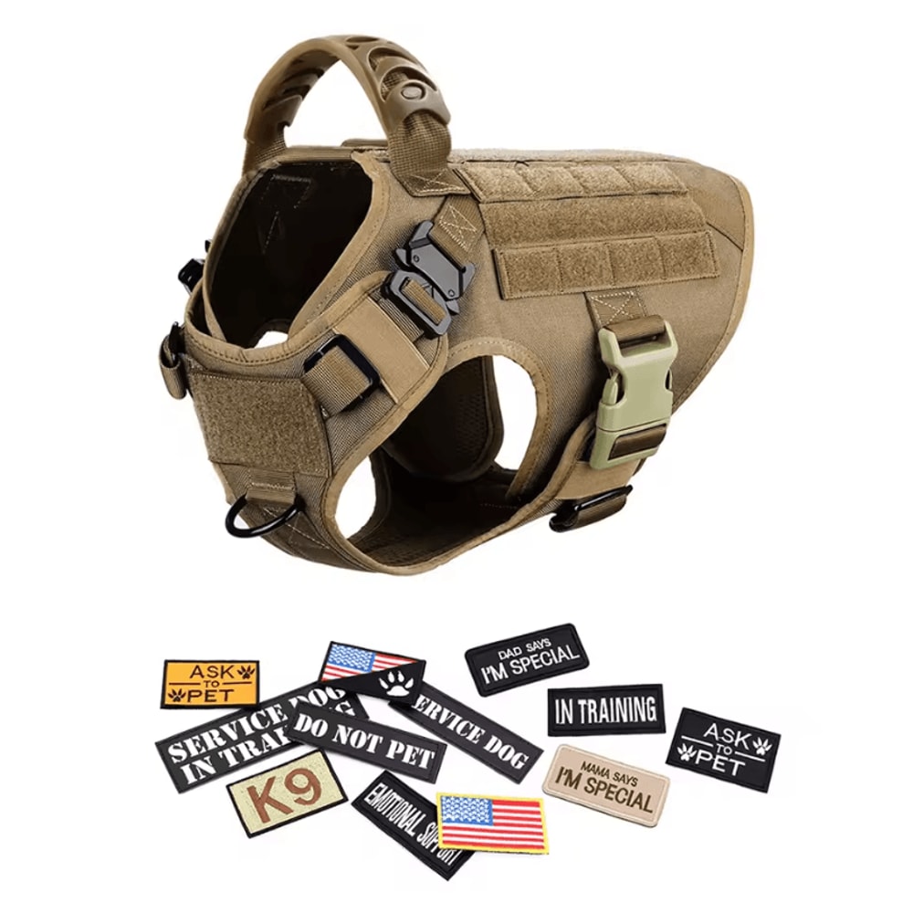 Military Large Dog Harness Set Tactical Vest With Collar Leash Bags And Patches 7