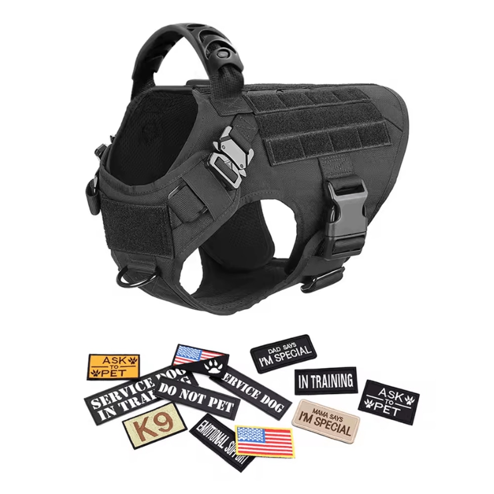 Military Large Dog Harness Set Tactical Vest With Collar Leash Bags And Patches 8