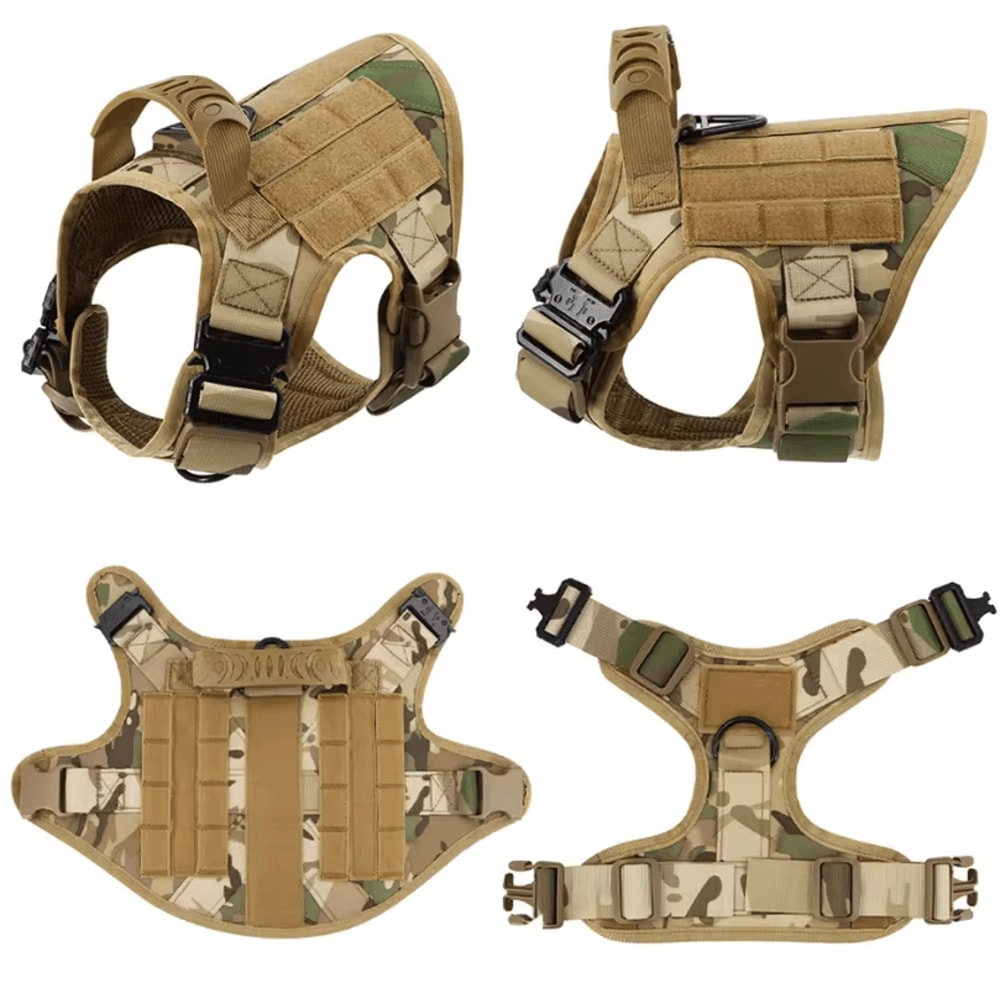 Military Large Dog Harness Set Tactical Vest With Collar Leash Bags And Patches 2