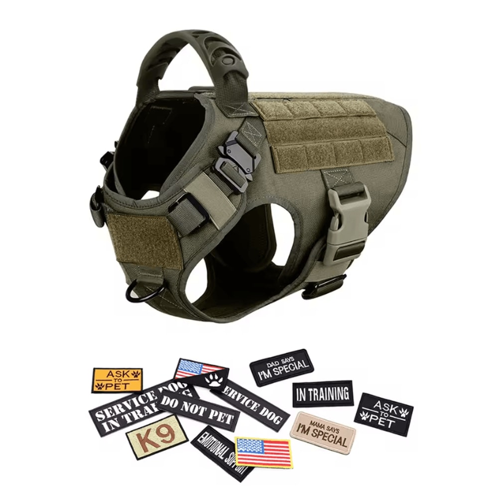 Military Large Dog Harness Set Tactical Vest With Collar Leash Bags And Patches 6
