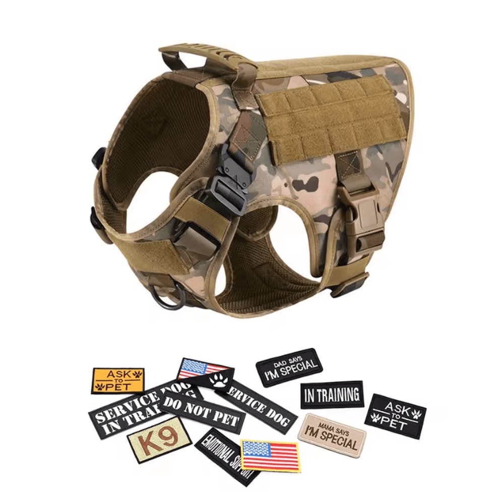 Military Large Dog Harness Set Tactical Vest With Collar Leash Bags And Patches 9