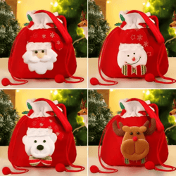 christmas gift bags (9.1 by 7.9 in) – festive drawstring holiday pouches with handle