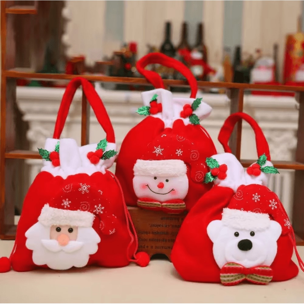 Christmas Gift Bags 91 By 79 In Festive Drawstring Holiday Pouches With Handle 2