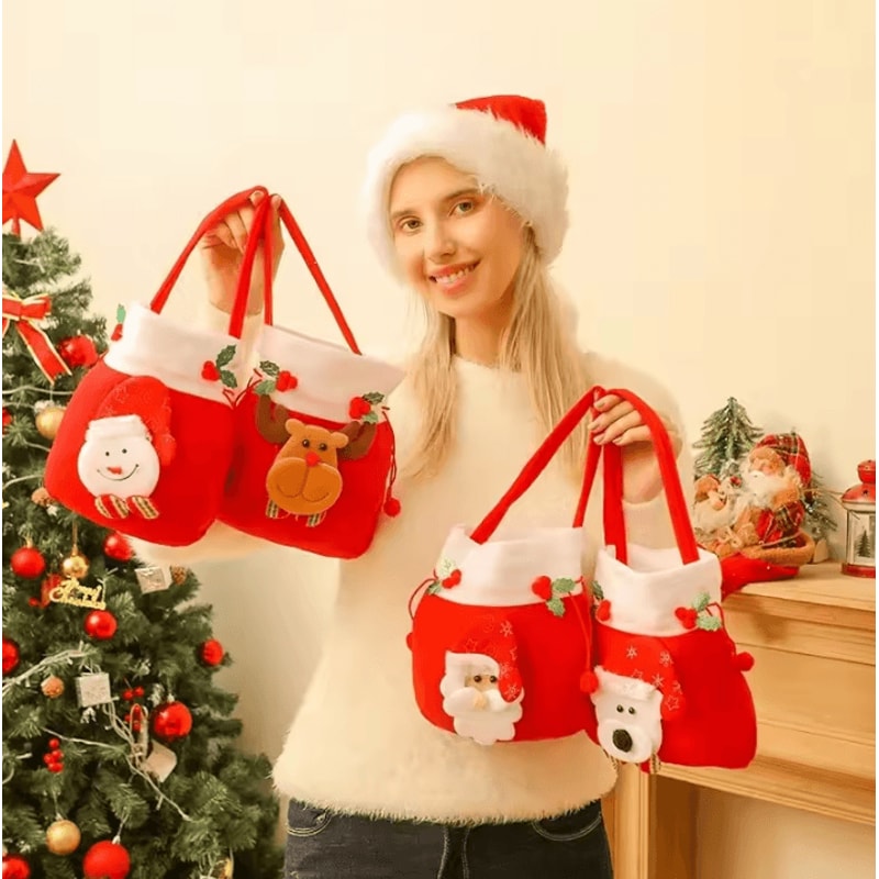 Christmas Gift Bags 91 By 79 In Festive Drawstring Holiday Pouches With Handle 4