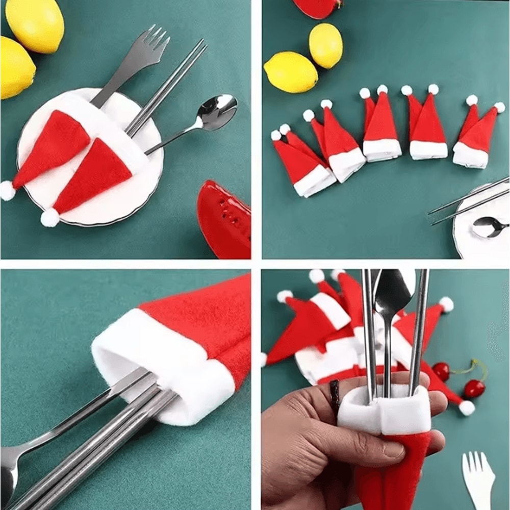 Christmas Table Decorations Mini Santa Hats For Fork Knife And Cutlery 3