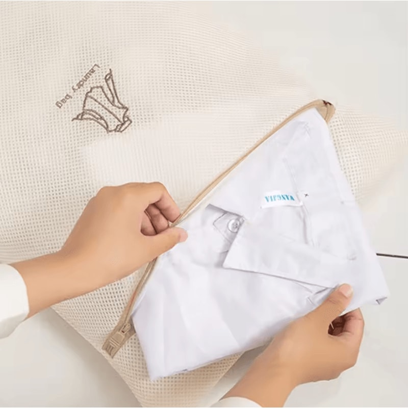 Laundry Bag For Clothes Fine Mesh Beige Embroidery Washing Bags Set 4