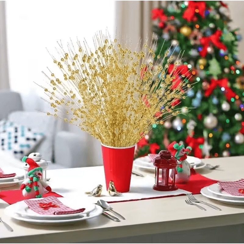 Gold Christmas Berry Stems Decorative Flash Artificial Berries For Holiday Crafting 1