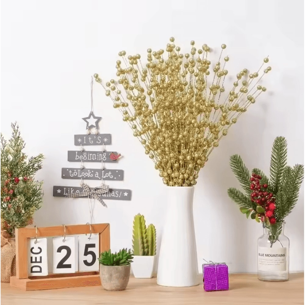 Gold Christmas Berry Stems Decorative Flash Artificial Berries For Holiday Crafting 2