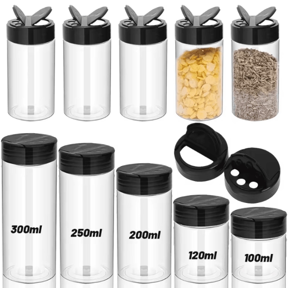 Clear Spice Bottles Set Plastic Seasoning Jars For Salt Pepper And BBQ Spices 5