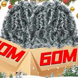 christmas tinsel garland set – green cane wreath and holiday hanging ornaments