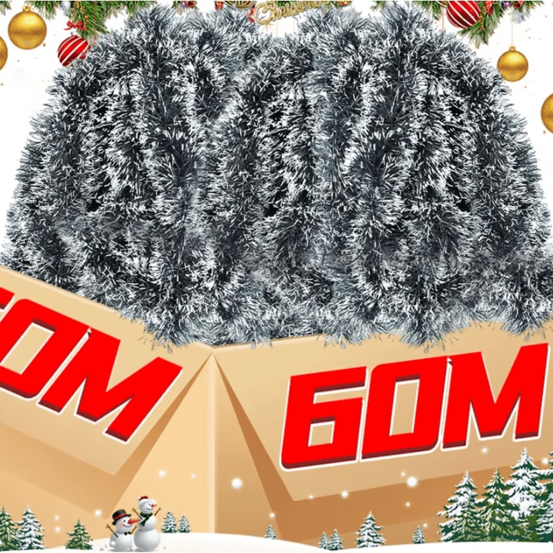 Christmas Tinsel Garland Set Green Cane Wreath And Holiday Hanging Ornaments 0