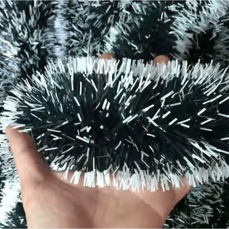 Christmas Tinsel Garland Set Green Cane Wreath And Holiday Hanging Ornaments 1