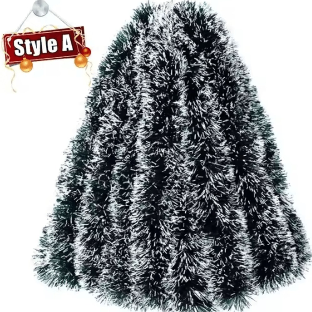 Christmas Tinsel Garland Set Green Cane Wreath And Holiday Hanging Ornaments 5