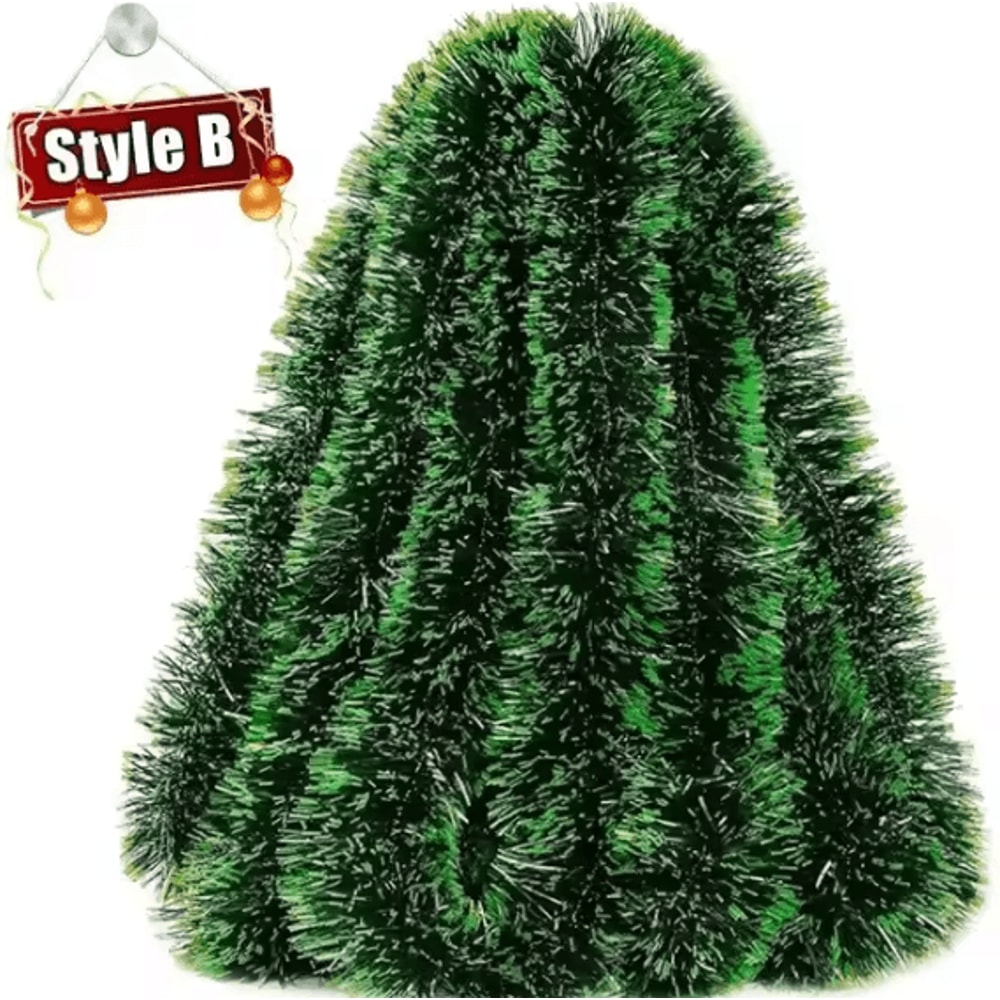 Christmas Tinsel Garland Set Green Cane Wreath And Holiday Hanging Ornaments 6