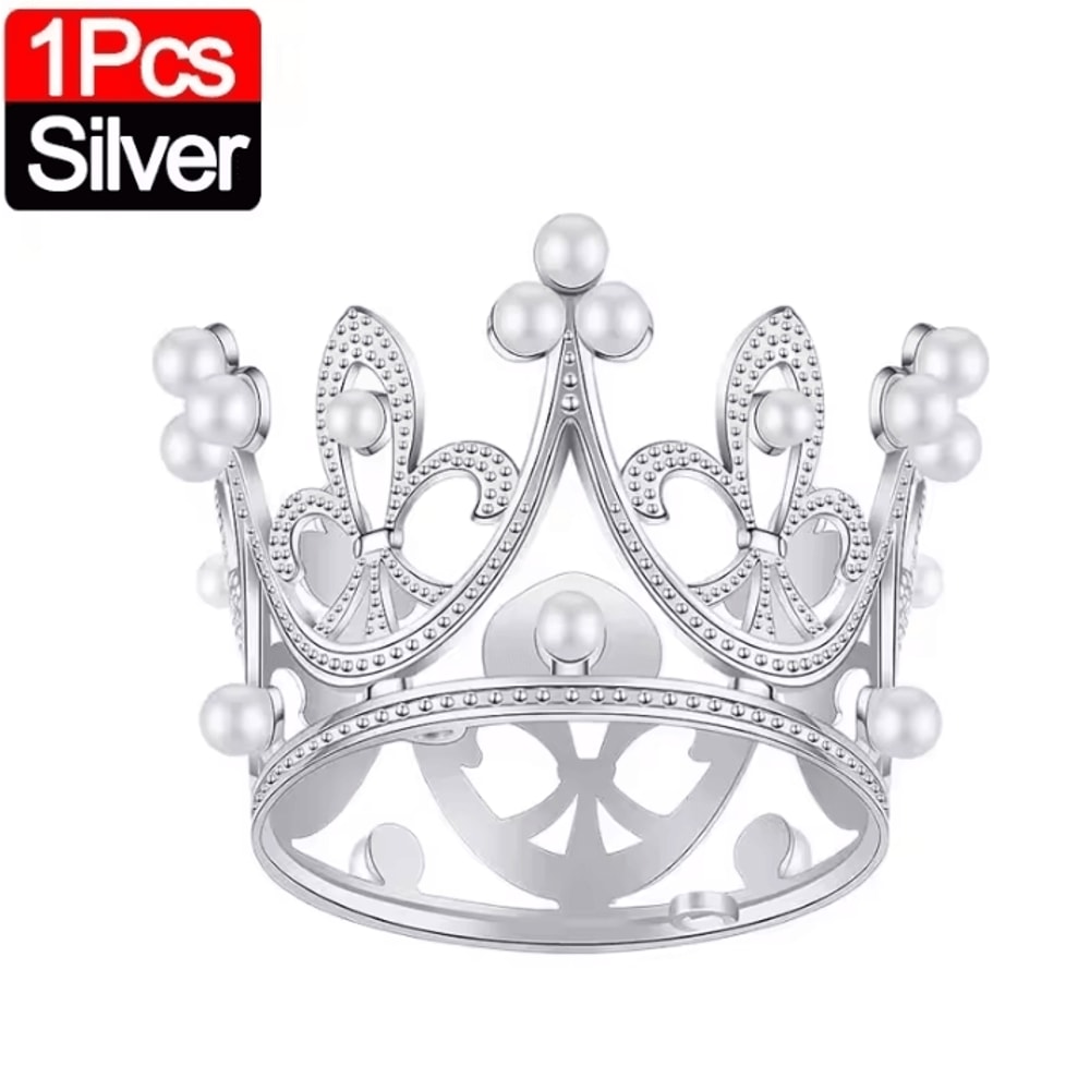 Mini Crown Cake Decoration Pearl Tiara Topper In Gold And Silver For Birthdays And Weddings 0