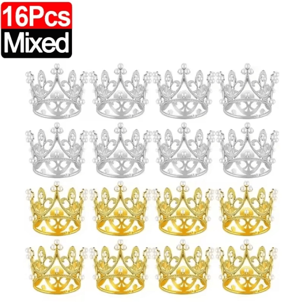 Mini Crown Cake Decoration Pearl Tiara Topper In Gold And Silver For Birthdays And Weddings 12