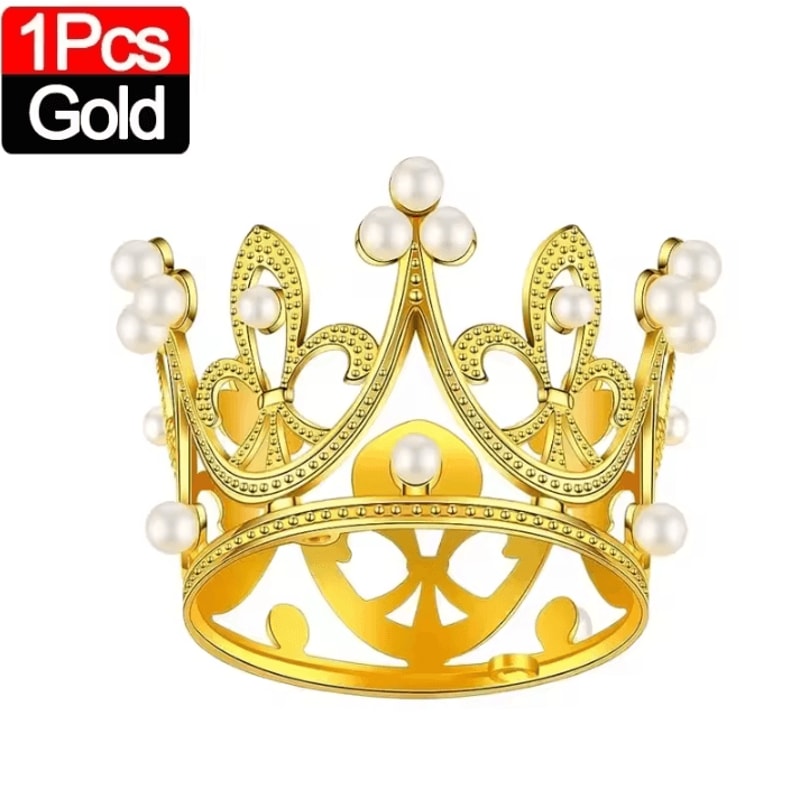 Mini Crown Cake Decoration Pearl Tiara Topper In Gold And Silver For Birthdays And Weddings 1