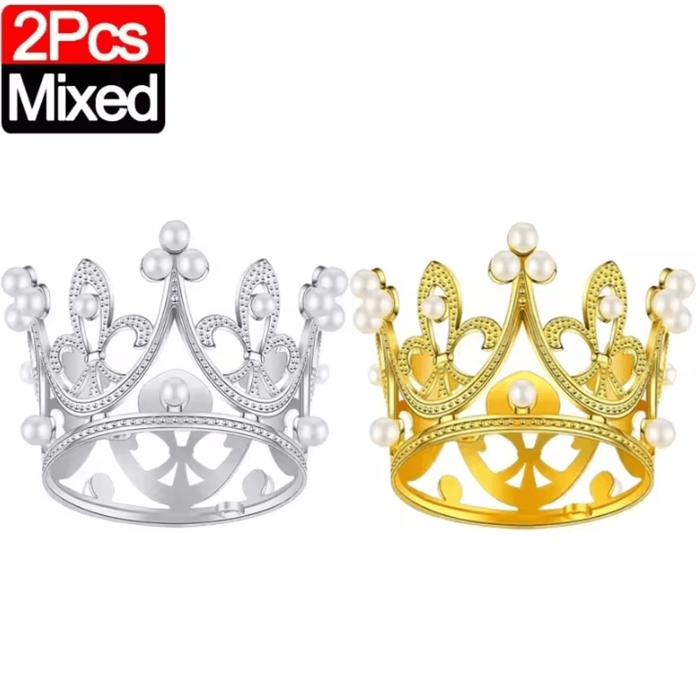 Mini Crown Cake Decoration Pearl Tiara Topper In Gold And Silver For Birthdays And Weddings 4